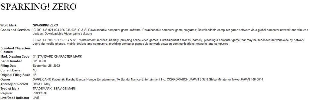 Bandai Namco dépose la marque Sparking! Zero Bandai Namco dépose la marque Sparking! Zero